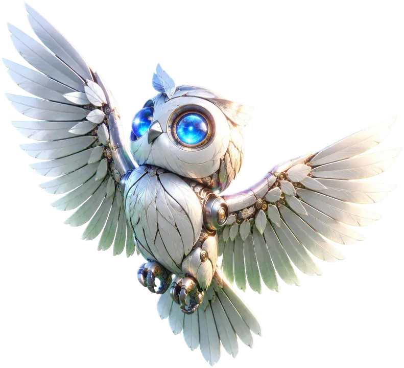 Owlet terbang dengan sayap bilah perak terbentang.