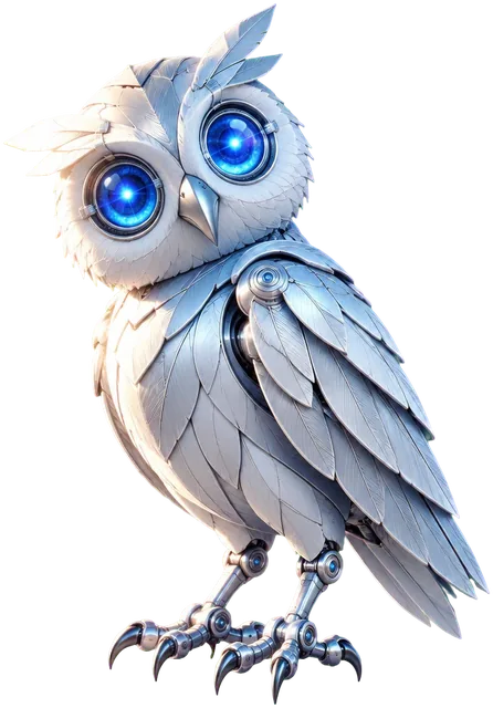 Owlet, burung hantu otomat perak bermata biru, bertengger di rel balkon.